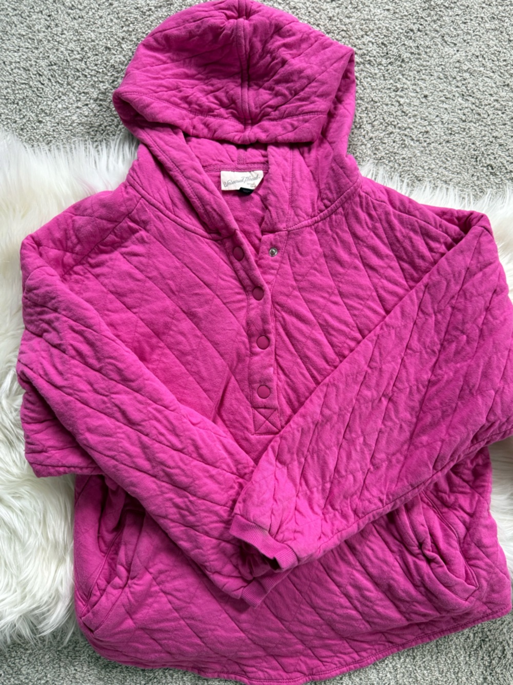 Quilted Hooded Pullover in Bright Magenta